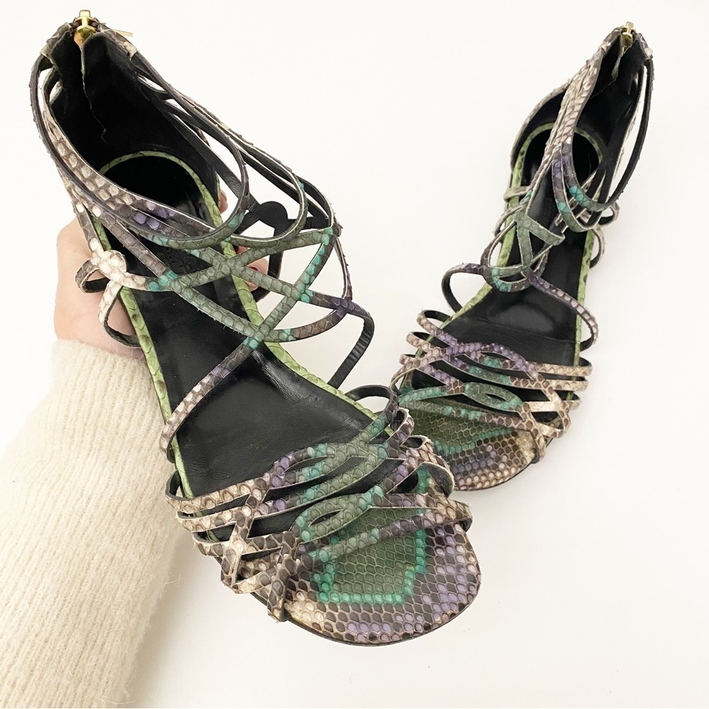 Hermes || Python Flat Caged Gladiator Sandals Mul… - image 2